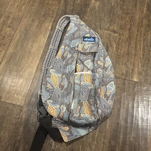KAVU Rope Sling Bag Shoulder Backpack Purse Hiking Outdoor Multi color Geometric
